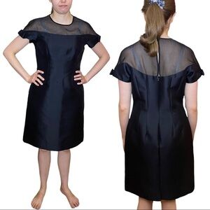 Teri Jon by Rickie Freeman Illusion Yoke Satin Cocktail Dress Size 10 Black
